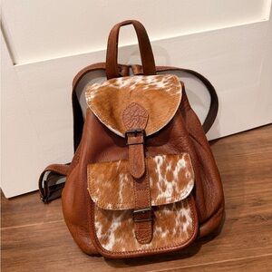 Brown Leather Backpack with Cowhide Detail